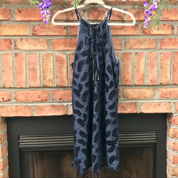 🔥NWT Navy Blue Leaf Patterned Lace Up Dress - Picture 5 of 8